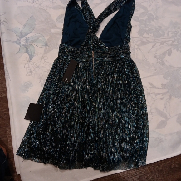 Lulus Ailey Gold and Teal Blue Skater Dress Size S - Picture 5 of 7